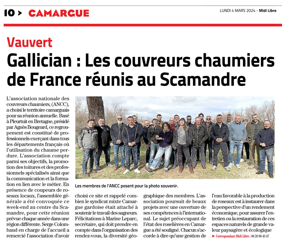 FB2_biosources's tweet photo. [Revue de presse] Focus dans  @Midilibre  sur l'AG de l'Association Nationale des Couvreurs Chaumiers, qui s'est tenue récemment en Camargue.

L'association est membre de notre Fédération et présidée par Agnès Bougeard, basée à Pleurtuit en Bretagne.
 
#filière #chaume https://t.co/OpjzJqro1k