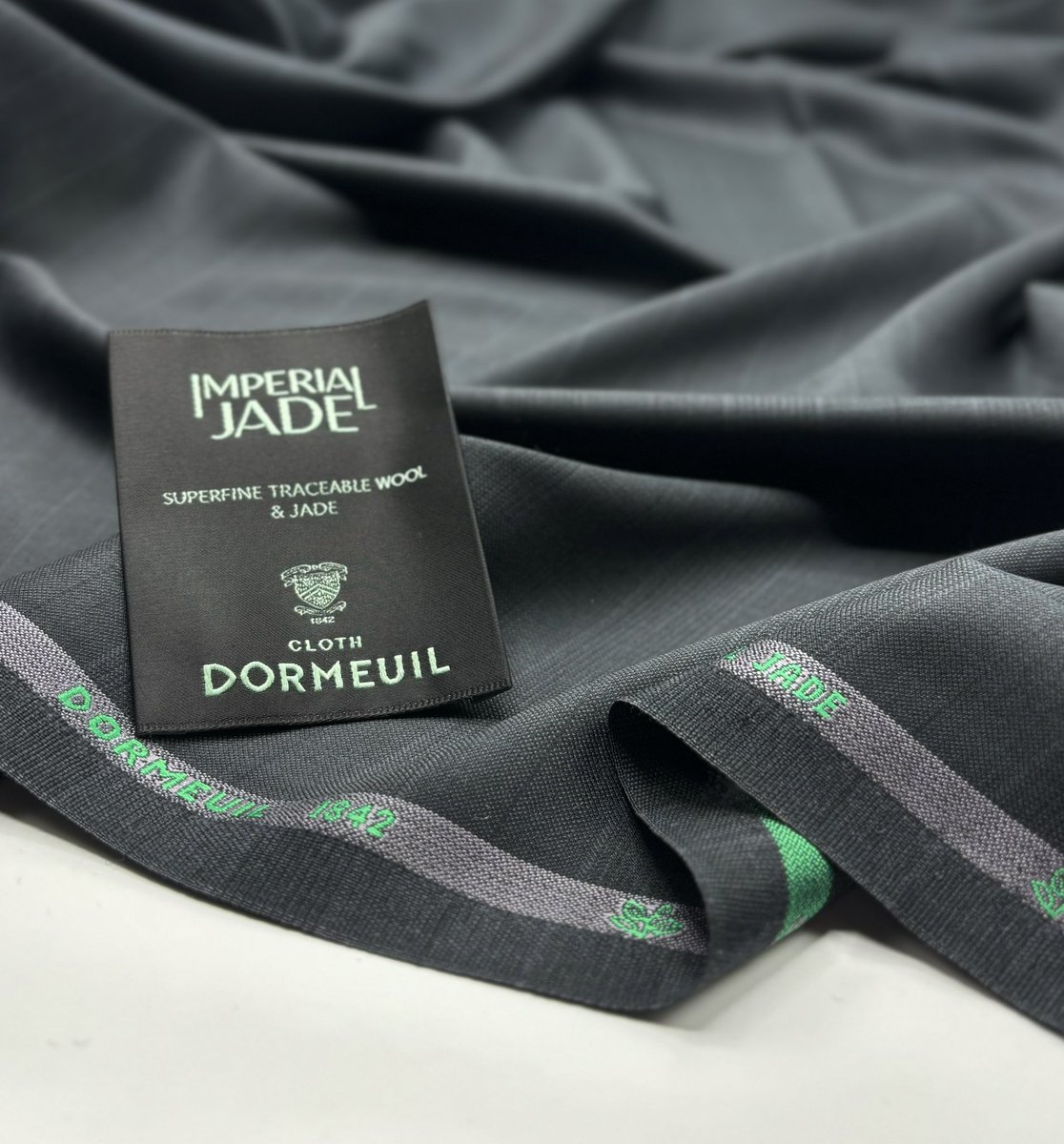 Super 140s all wool , Imperial Jade by Dormeuil. Simply beautiful and elegant. Online now kabbanitextiles.com #jade #wool #tailoring #dormeuil #madeinengland #green