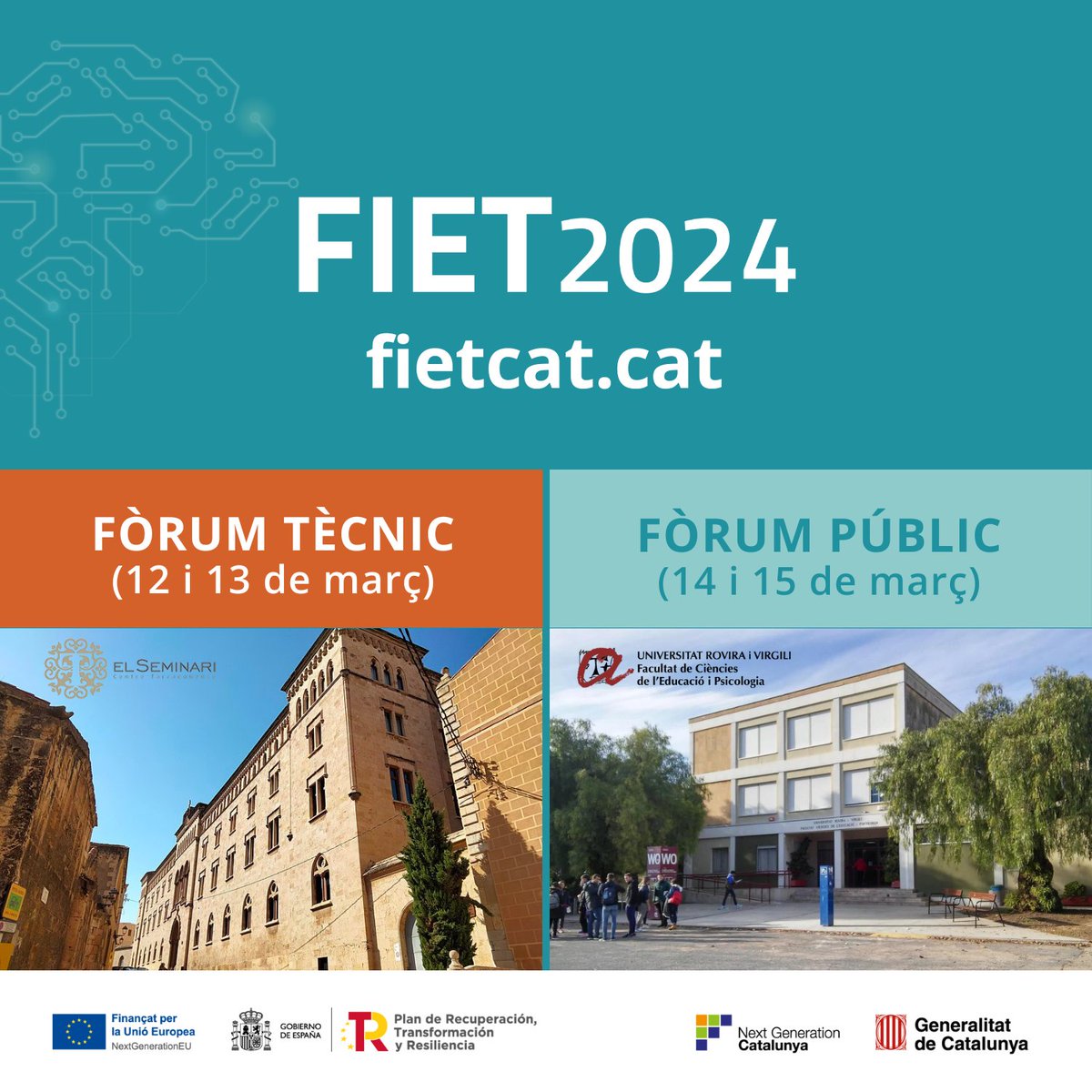 fietcat's tweet photo. Comença el compte enrere pel #FIET24
"La transformació digital de l'educació a l'era de la #IA" amb reptes, evidències, premis i molt més!   
🔸Fòrum Tècnic [12-13 març]📍@ctarraconense 
🔹Fòrum Públic [14-15 març]📍#FCEP @universitatURV  

Més informació: https://t.co/uV9QN26wvw https://t.co/Oop2q1kTmv