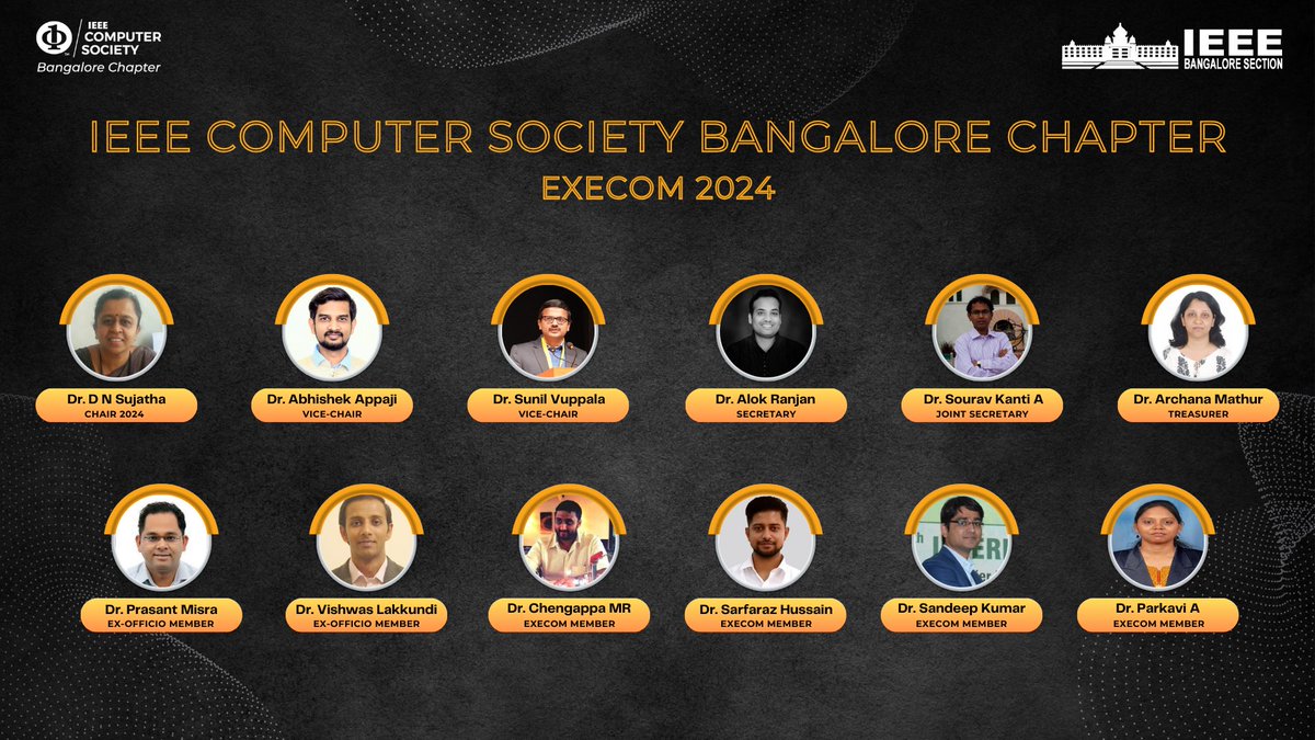 ieeecsbc's tweet image. Introducing the esteemed new executive committee of IEEE Computer Society Bangalore chapter!