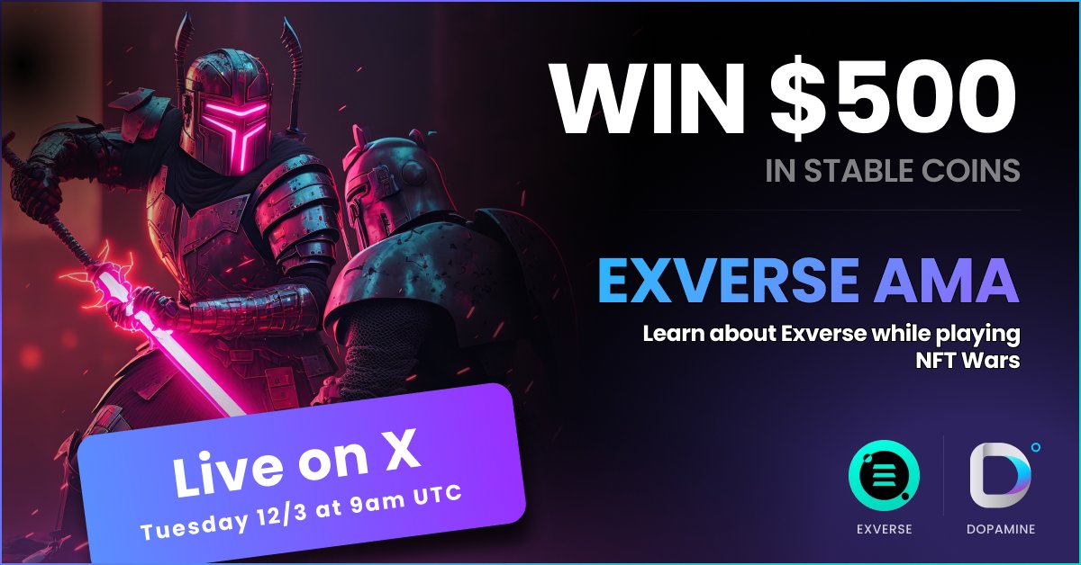 Unleash the full potential of your NFTs in our latest #AMA with @exverse_io ⏳ Tuesday, 12th at 9 A.M. UTC 💰 Prize pool: $500 in USDC Rules: 1️⃣ Follow @mydopamineapp, and @exverse_io 2️⃣ Like & RT this Post. 3️⃣ Scan the QR Code inside the thread to get free NFT for the