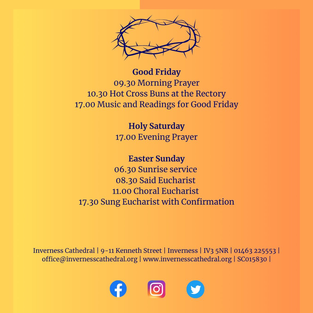 Join us for our special services as we enter Holy Week next week.  Everyone is most welcome to join us.  We look forward to seeing you there.  

#invernesscathedral #visitinverness #holyweek #easterservices