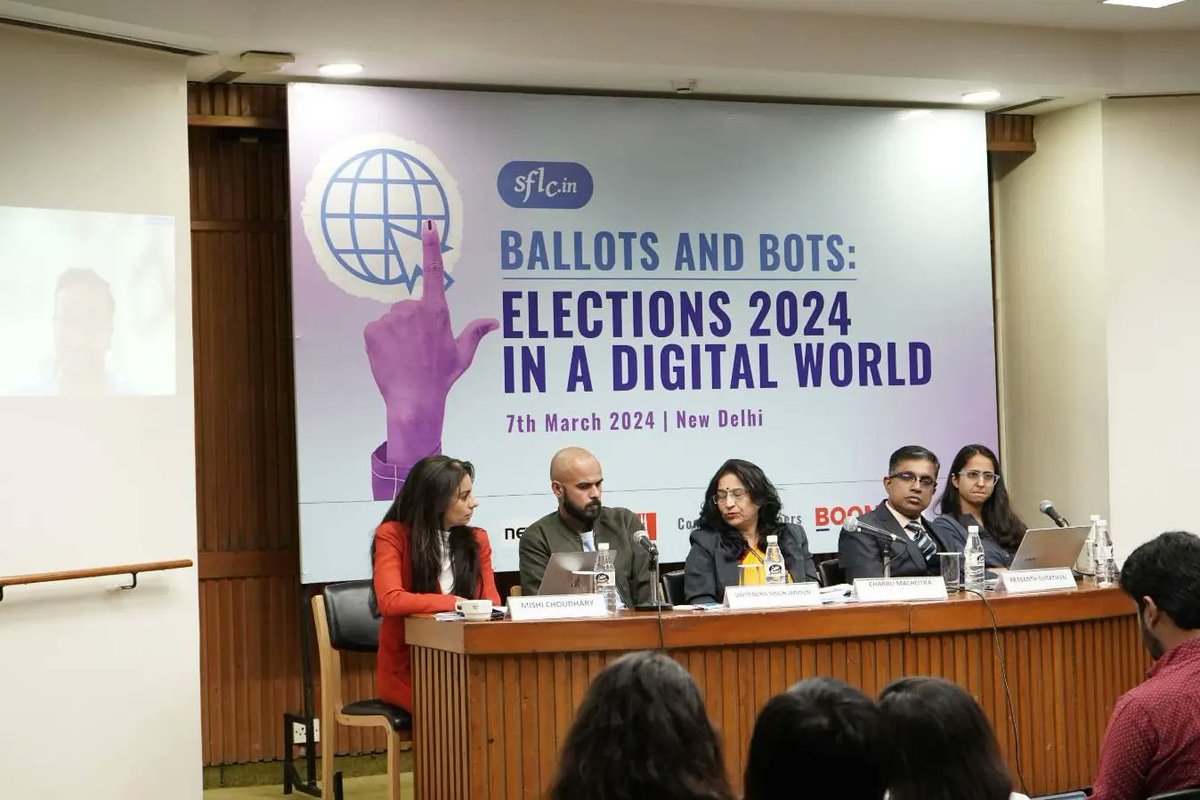 SFLCin's tweet photo. .@SFLCin thanks everyone who joined us for the captivating event “Ballots and Bots: Elections 2024 in a Digital Age” at IIC, Annexe in New Delhi. The event's success is attributed to esteemed panelists and an equally engaging audience, whose active participation made it all worthwhile.

https://t.co/X7ipfsWjp2 will continue to discuss our electoral and democratic principles in the technology era.

Stay tuned for more on this!

@Karen_Rebelo @MmhonlumoKikon @PrasanthTweets

#BallotsAndBots #election2024 #digitaldemocracy #sflc #misinformation #Fakenews #event #artificialintelligence #AI #election