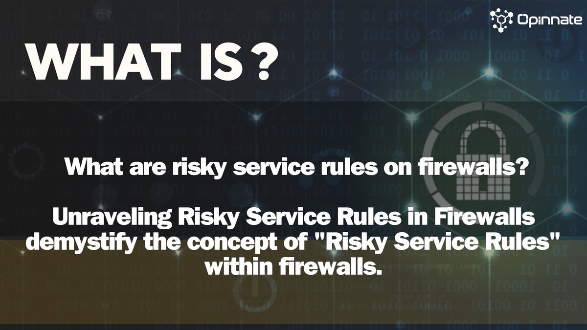 OpinnateSec's tweet image. What are risky service rules on firewalls?

linkedin.com/feed/update/ur…

#Cybersecurity #FirewallRules #RiskyServiceRules #InfoSec #NetworkSecurity