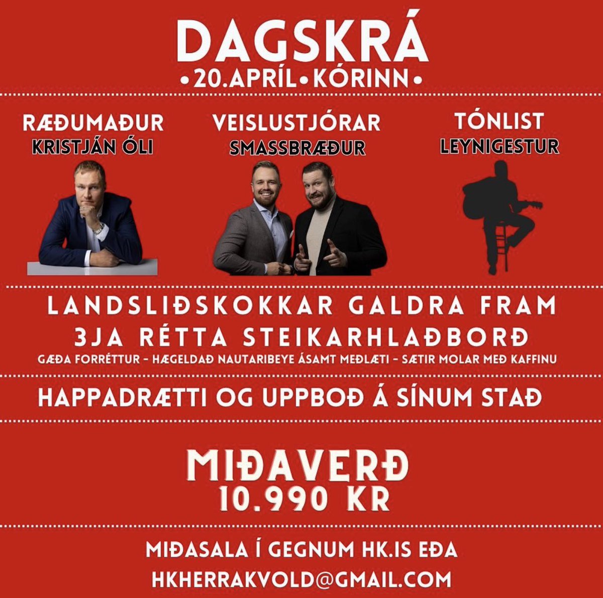 Herrakvöld handknattleiksdeildar HK 20. apríl!!!!💥💥💥 viljið ekki missa af þessari veislu!!