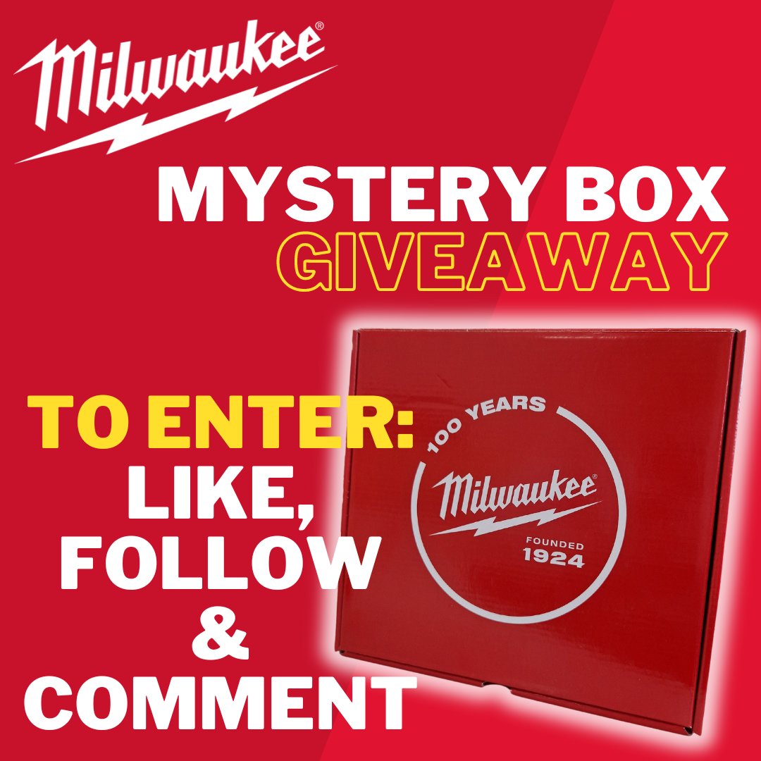 protradeuk's tweet photo. To celebrate Milwaukee's 100th anniversary
we are giving away to Milwaukee mystery boxes. Two
lucky winners will be selected on Monday 11th March.
Good luck. 
#milwaukee #milwaukeefan #giveaway
#milwaukeetools #powertools #protrade #construction https://t.co/7tMsB3ql7T