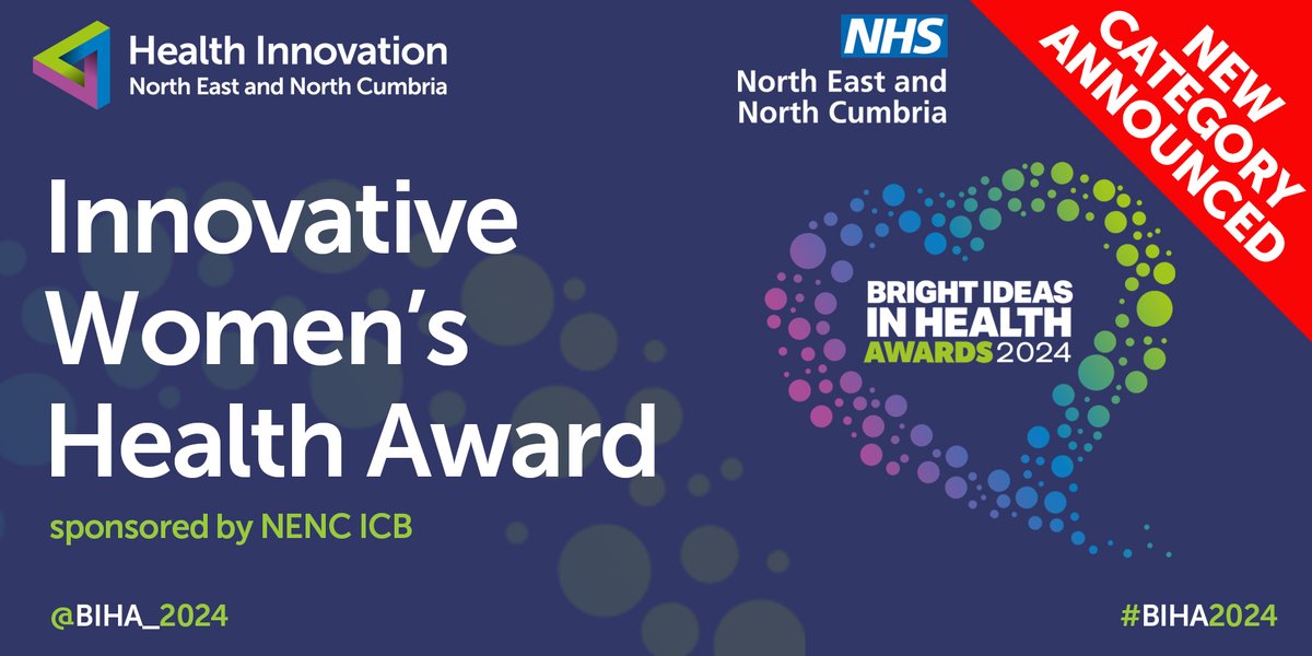 💥 We're thrilled to announce our brand new category at the #BIHA2024! Introducing the Innovative Women's Health Award, sponsored by @NENC_NHS, celebrating fantastic innovations improving women's health. Stay tuned for more updates and the launch of the awards in April! 👀