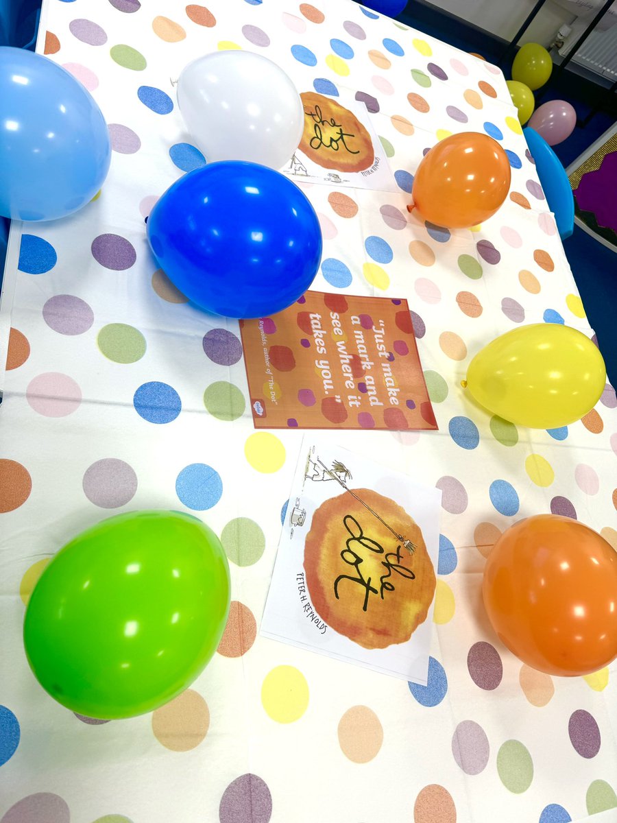 MrsKennedyDL's tweet photo. Yesterday, for @WorldBookDayUK, my classroom was inspired around the wonderful book, ‘The Dot’, by @peterhreynolds. It was a perfect opportunity to explore the text and to allow freedom of creativity. 🟠📚🎨

#WorldBookDay2024 
@DotClubConnect 
@MarineAcademy https://t.co/oTg2PZ4ZTK
