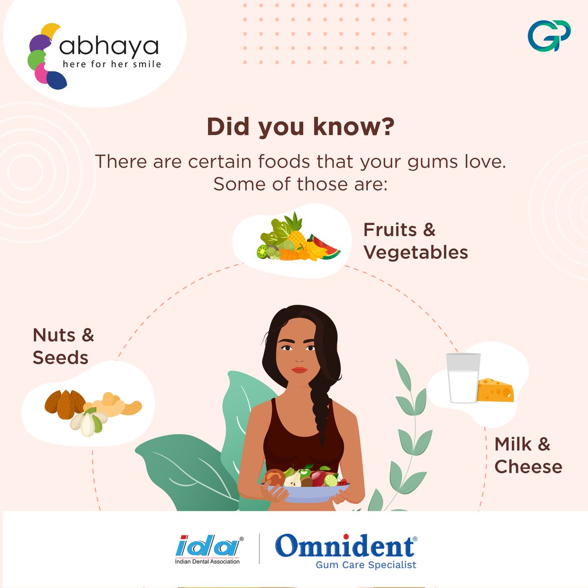 Whether you’re diagnosed with gingivitis, with periodontal disease, or simply want to maintain great oral health, eating certain foods can be hugely beneficial in keeping your gums healthy. 
#HealthySmilesMatter #Abhaya #ida