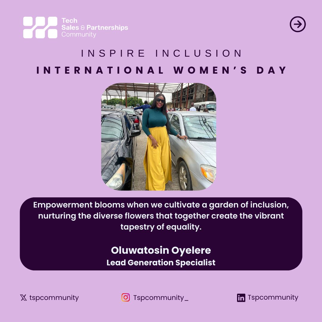 TspCommunity's tweet photo. Shout out to every woman in @TspCommunity! You’re amazing! We love you! We see you and we’re steadily rooting for you!❤️

#InspireInclusion #IWD2024 #WomenInTechSales #WomenInRevenue #TechSales #TSPCommunity #TechSalesCommunity https://t.co/rzipDMC5tr