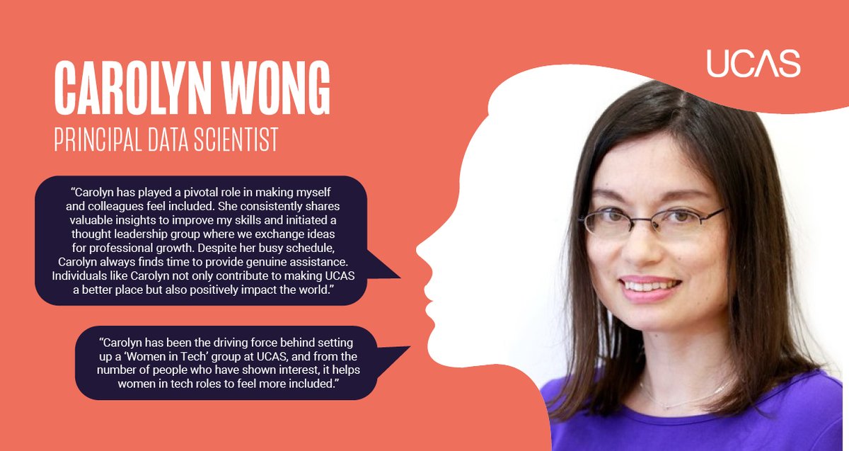 Happy International Women's Day 2024!👩🏿‍🤝‍👩🏼 This year’s theme is #InspireInclusion, and at UCAS we celebrate all women and their impact on the important work we do. 👏 Next up is Carolyn Wong, Principal Data Scientist - check out her nominations below! #iwd2024 #ucasunited