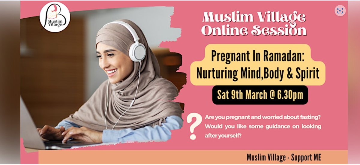 🌙ONLINE WORKSHOP: Pregnant In Ramadan 🤰🏽
🗓9th March
🕤6:30pm
📌 Register👉🏼 eventbrite.co.uk/e/online-works…

Let's embrace Ramadan together! 🌙✨ #PregnancyInRamadan *#MuslimVillage #nottingham #women #pregnantwomen #muslimwomen #pregnancy #ramadan #nottinghamwomen