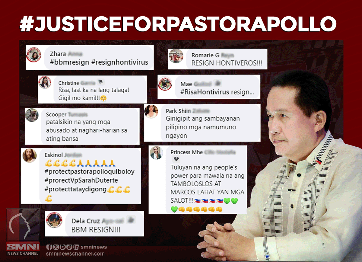smninews's tweet photo. Netizens demand President Ferdinand Marcos Jr. and Senator Risa Hontiveros step down from their positions, amplifying the call for change. https://t.co/i9R66KYVlY