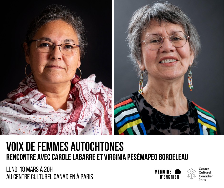 [#JIF2024 | #JourneeDesDroitsDesFemmes]:  ♀️📚 L'<a href="/AmbCanFrance/">Ambassade du Canada en France</a> est fière d’accueillir Carole Labarre + Virginia Pésémapeo Bordeleau, voix de 2 autrices autochtones 🇨🇦 ! Rencontre au <a href="/cc_canadien/">Centre culturel canadien/Canadian Cultural Centre</a> animée par <a href="/MarieJouvin/">Marie Jouvin-Malick</a>. 📆 RDV 18/03 à 20h. Réservez ici 👉 bit.ly/voixfemmes