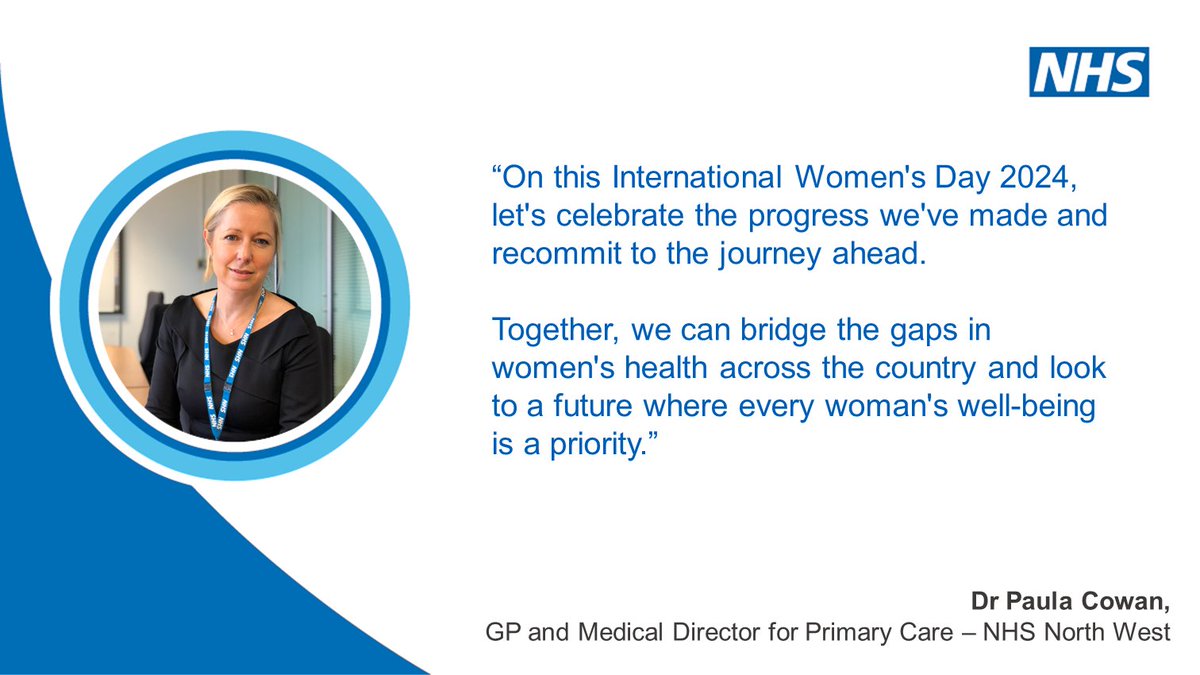 'Let's celebrate the progress we've made and recommit to the journey ahead.' - Dr Paula Cowan, North West Medical Director for Primary Care, on this #InternationalWomensDay #IWD2024 #InspireInclusion