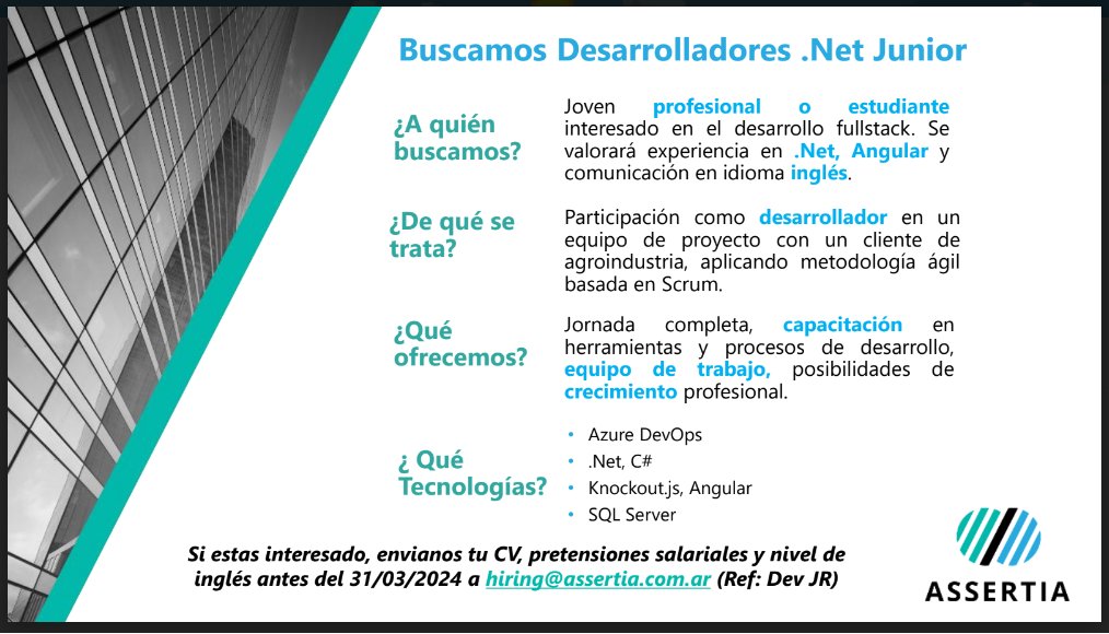 Damos difusión a la siguiente búsqueda laboral