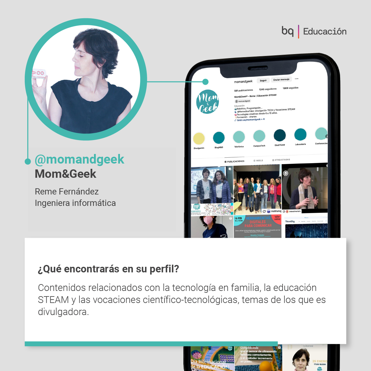 BQEducacion's tweet photo. Hoy te recomendamos 5 cuentas de mujeres que acercan la ciencia y la tecnología a familias y peques. Las mujeres siguen siendo una minoría en el sector y la existencia de referentes es clave para que las niñas se animen a perseguir vocaciones STEAM ❤️

#DiaDeLaMujer #8marzo2024