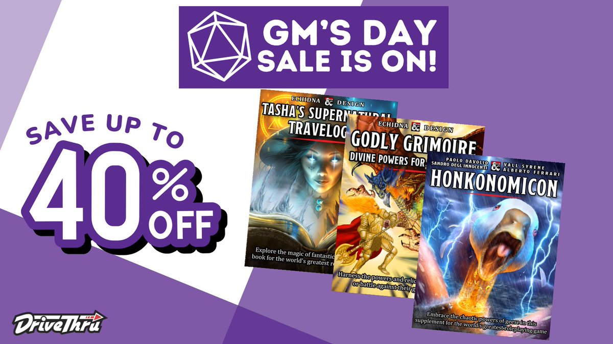 The #GMsDay2024 discounts are ON and will be over soon! Basically all Echidna Design titles are available with up to 40% discount on the <a href="/dms_guild/">Dungeon Masters Guild</a> 🥳

🐉 You can check them out here: bit.ly/438KTJI

#echidnadesign #dmsguild #5e #dnd #dnd5e #ttrpg #discount #GMsDay