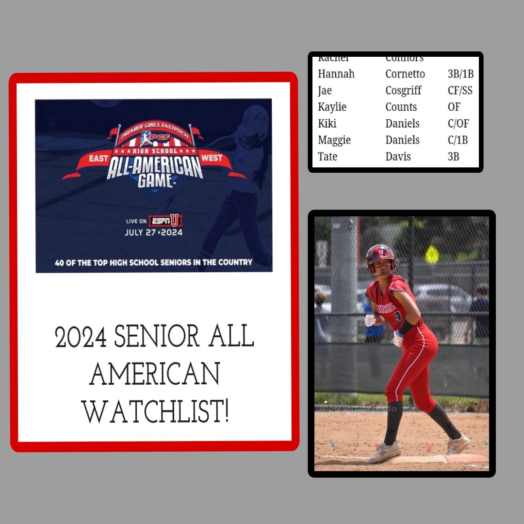 Thank you @PGF for selecting me for the 2024 All American Game watch list! Congratulations to my Pacifica HS teammates @KaniyaBragg @2024BrynneNally @D_maae32 @PacHS_Softball #lastride #oneteamonedream