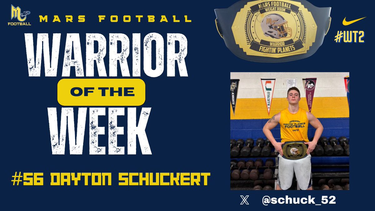 Congrats to <a href="/Schuck_52/">Dayton Schuckert</a>  our 
Warrior of the Week 🪐🏋️

#WT2 👽🏈💪