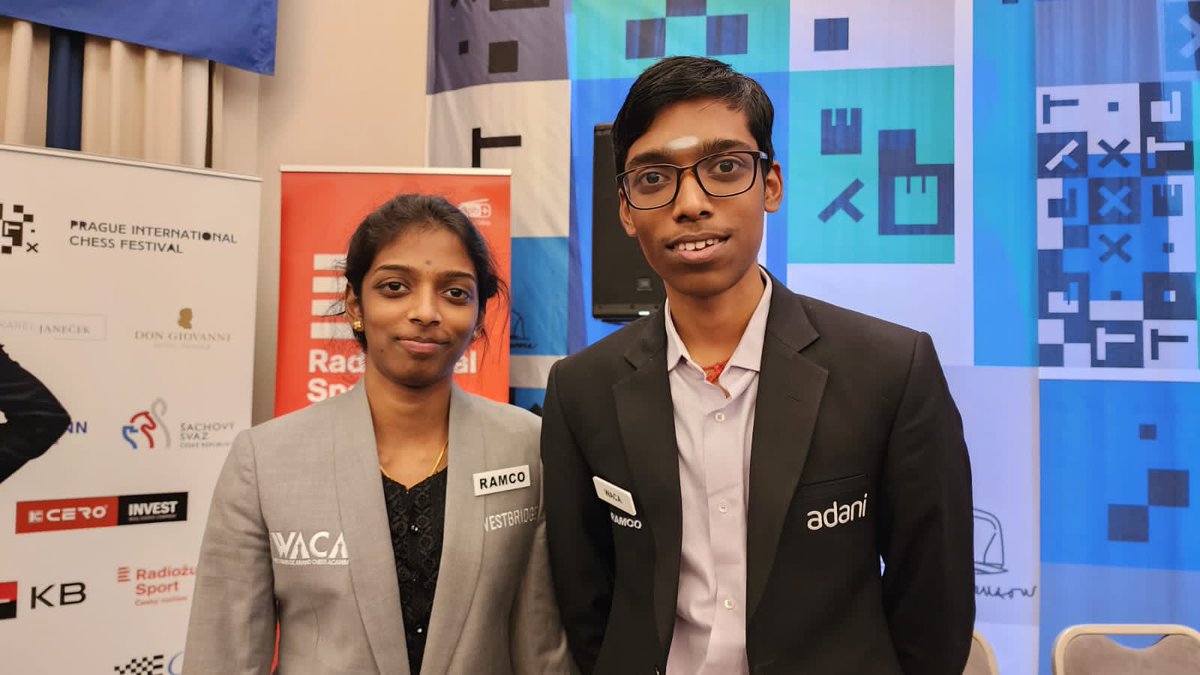 The golden siblings of Indian chess - Pragg and Vaishali at the end of the Prague Event. This tournament proved to be an excellent training ground before the upcoming Candidates where both the siblings will participate! The first ever time in the history of chess! @rpraggnachess…