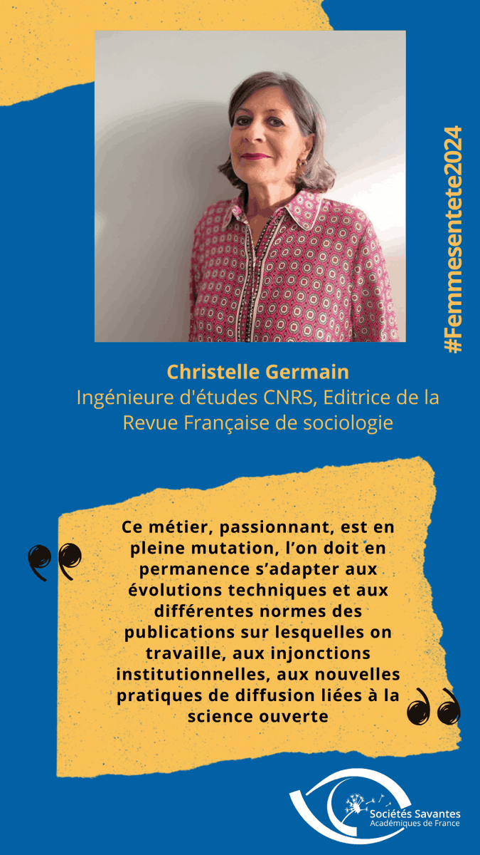 SocSavantes2's tweet photo. A l'occasion de l'opération Femmes en Tête, découvrez le portrait de Christelle Germain, Ingénieure d'études CNRS, Editrice de la Revue Française de sociologie   

Suivez les portraits sur nos réseaux, et les détails sur notre site : https://t.co/moMr6E5DHV https://t.co/ZT37eXauTs