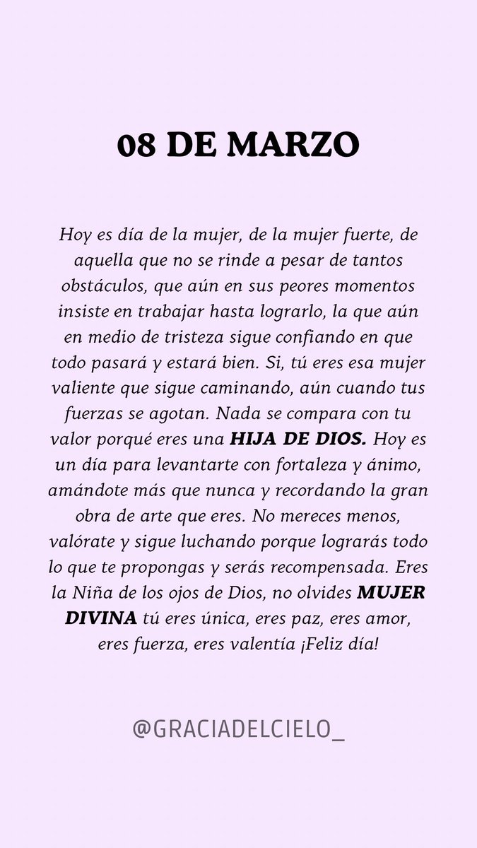 GraciadelCielo_'s tweet photo. Hoy mujer recuerda tu valor, anímate y levántate, eres fuerte y valiente💜🌸 ¡feliz día! https://t.co/EGkzIwBctP