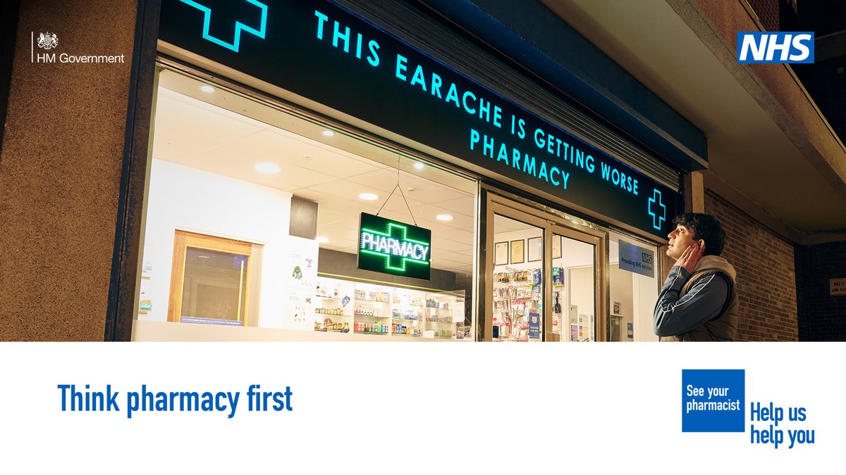 👂 Earache? If needed, your pharmacist can now provide treatment and some prescription medicine without seeing a GP. ✔️ Think pharmacy first. Find out more: orlo.uk/opoiL