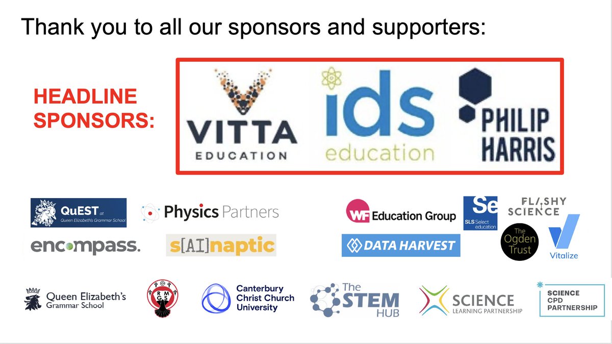 Happy #TECHOGNITION day! We are celebrating school science technicians and look forward to welcoming many to #KentPhysics24 tomorrow <a href="/qegs_faversham/">qegs_faversham</a>, with a special prize for a lucky technician!
Thank you to our headline sponsors <a href="/VITTAEducation/">VITTA Education</a> <a href="/idseducation/">IDS Education</a> <a href="/Philip_HarrisUK/">Philip Harris</a>.