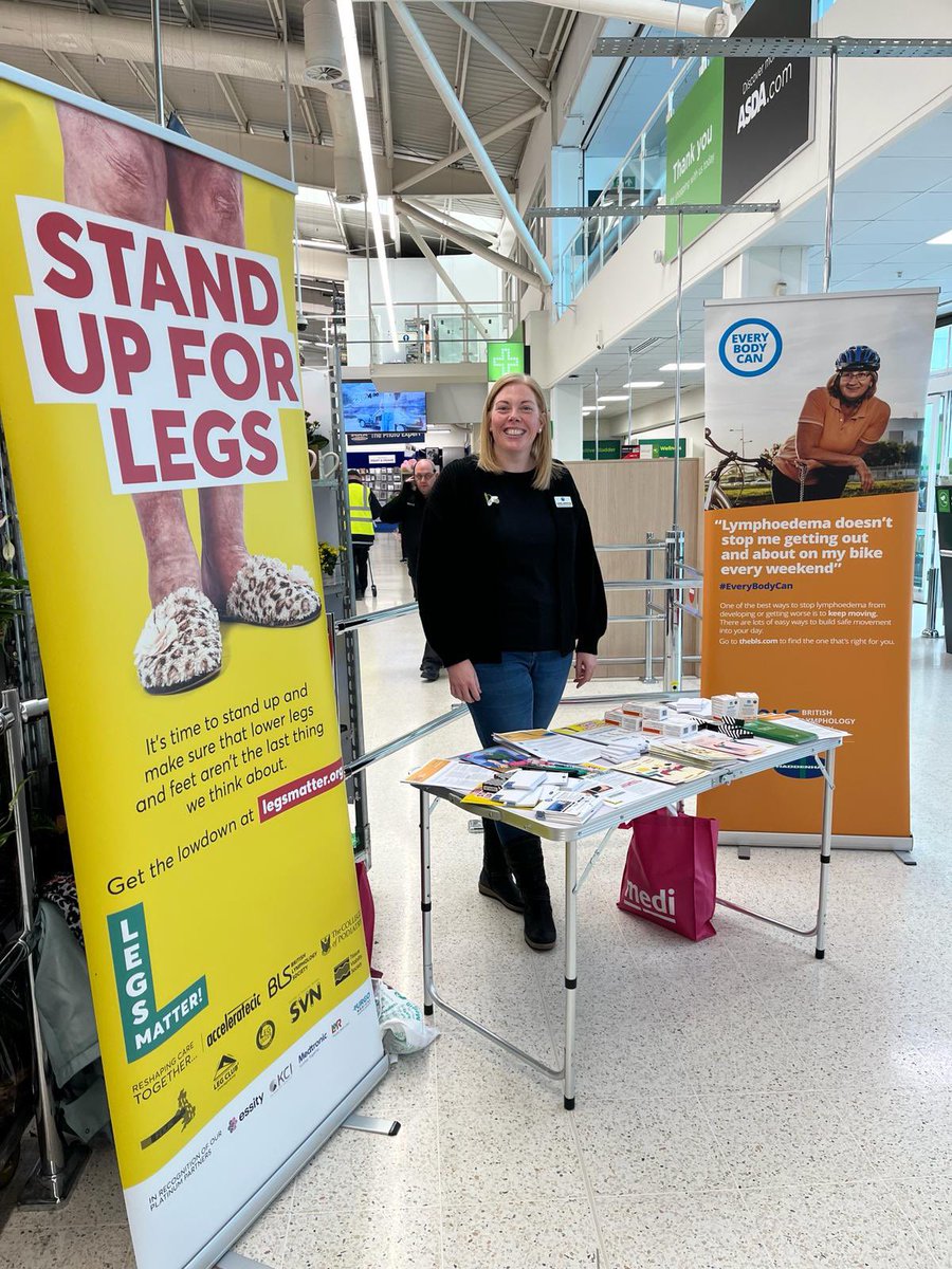 Look out for our team today in @asda #Cumbernauld 👋🏻👋🏻 Lots of chat about #lymphoedema and healthy leg tips - great to have chance to speak to people and hear their stories @edstrathcarron @BritishLymph @LegsMatter @NHSForthValley @UofGLymphoedema #LAW24