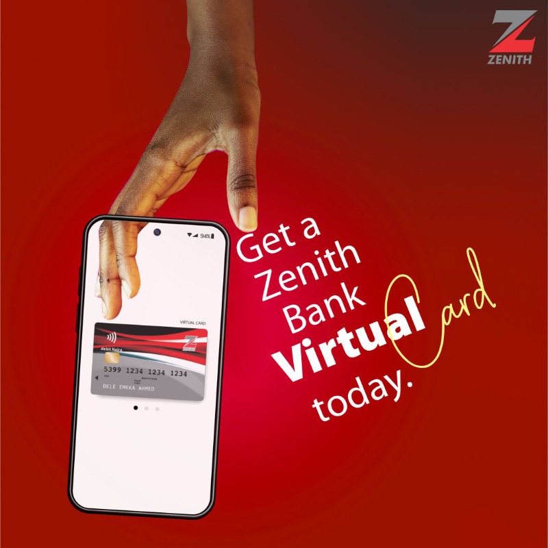ZenithBank's tweet photo. Make online payments conveniently with the #ZenithBank Virtual Card. Start now by clicking the Get Card button.
