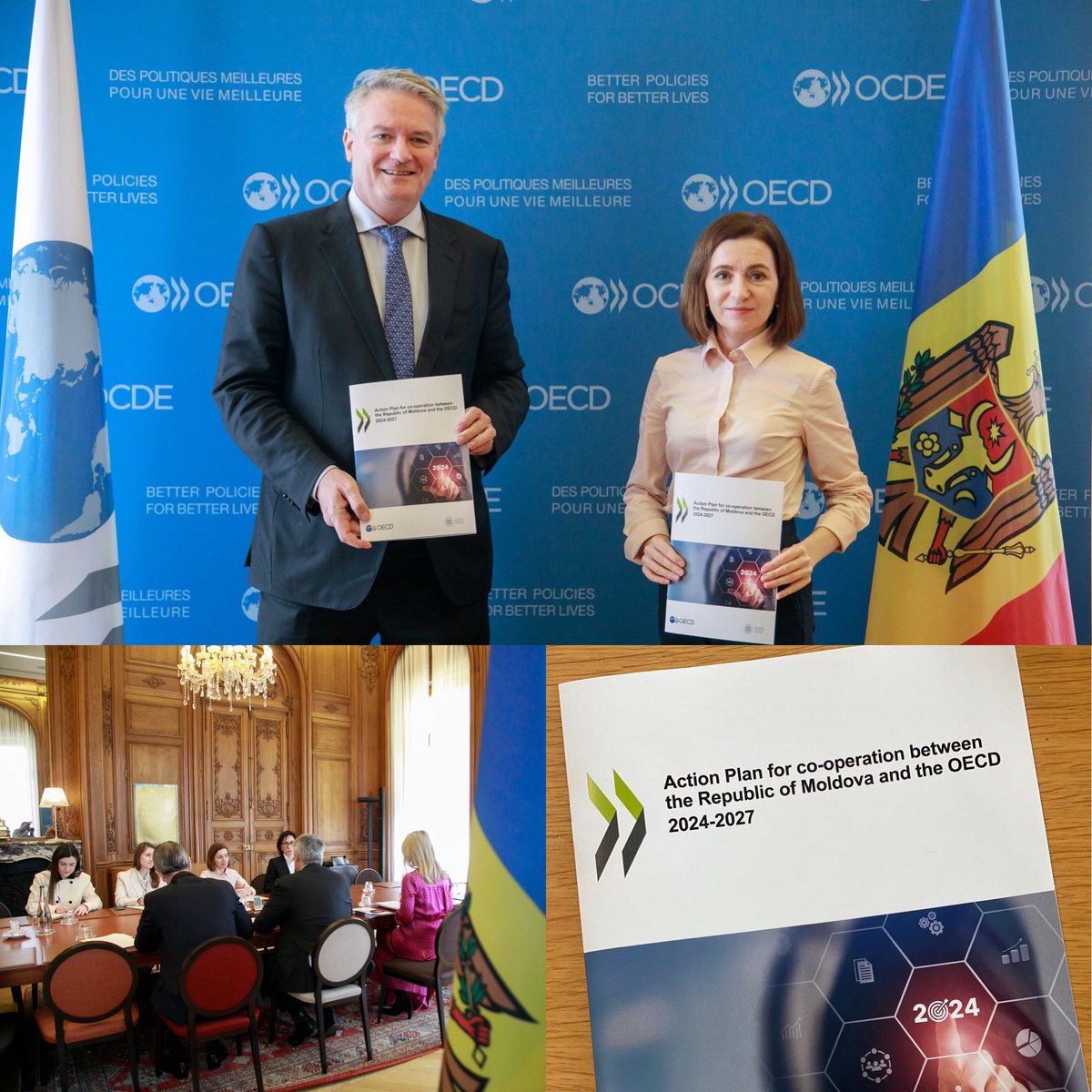 Pleased to welcome 🇲🇩 President @SanduMaiamd to the <a href="/OECD/">OECD ➡️ Better Policies for Better Lives</a> today. 

Good discussion about strengthening #OECD-🇲🇩 cooperation with our new Action Plan on institutions, justice, integrity, agriculture, investment, education, SMEs, entrepreneurship, SOE &amp; competition reform and more.