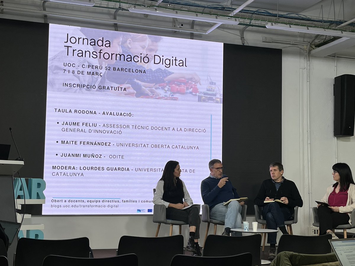 Taula rodona: L’avaluació dins de la Jornada de Transformació Digital <a href="/UOCuniversitat/">UOCuniversitat</a>  amb <a href="/louguardia/">Lourdes Guàrdia</a> <a href="/jfeliua/">Jaume Feliu</a> <a href="/mudejarico/">Juanmi Muñoz</a> i <a href="/maitefernandezf/">Maite Fernández-Ferrer</a>