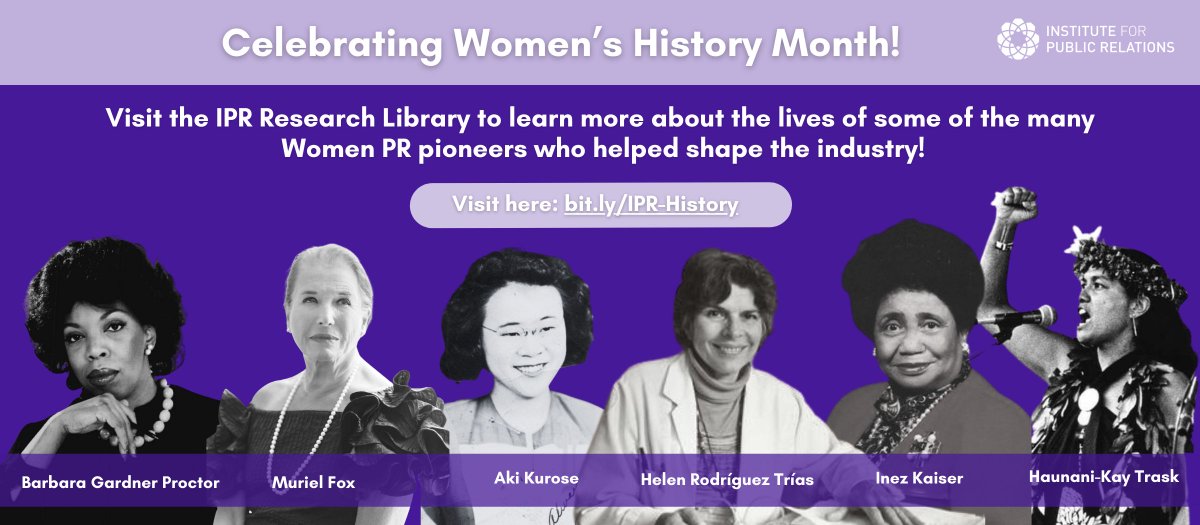 Happy International Women's Day! It's a privilege to acknowledge the remarkable achievements, resilience, and profound impact that women bring to our lives. Discover the PR Pioneers we're spotlighting this month in the IPR Research Library: buff.ly/3oPbU53 💜✨