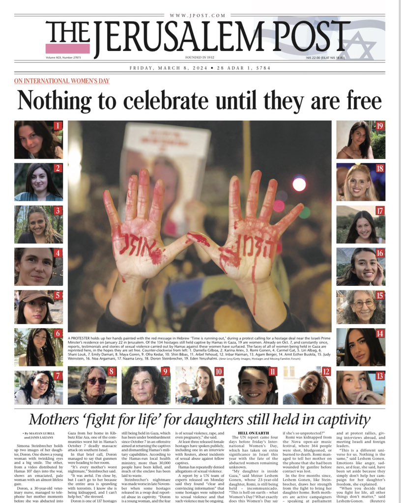 On International Women's Day, we honor the 19 female hostages who are still held captive in Gaza. Our thoughts are with them, and we hope for their safe return.