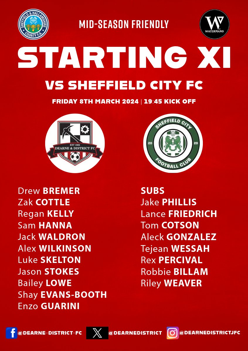 DearneDistrict's tweet photo. 📋 Ahead of tonight's friendly against Sheffield City FC, manager Jason Blunt has named his starting XI early.

As expected, the squad contains a mixture of regular First Team players, new signings &amp; U18s.

#wadadaw https://t.co/TOIEmVoeNB