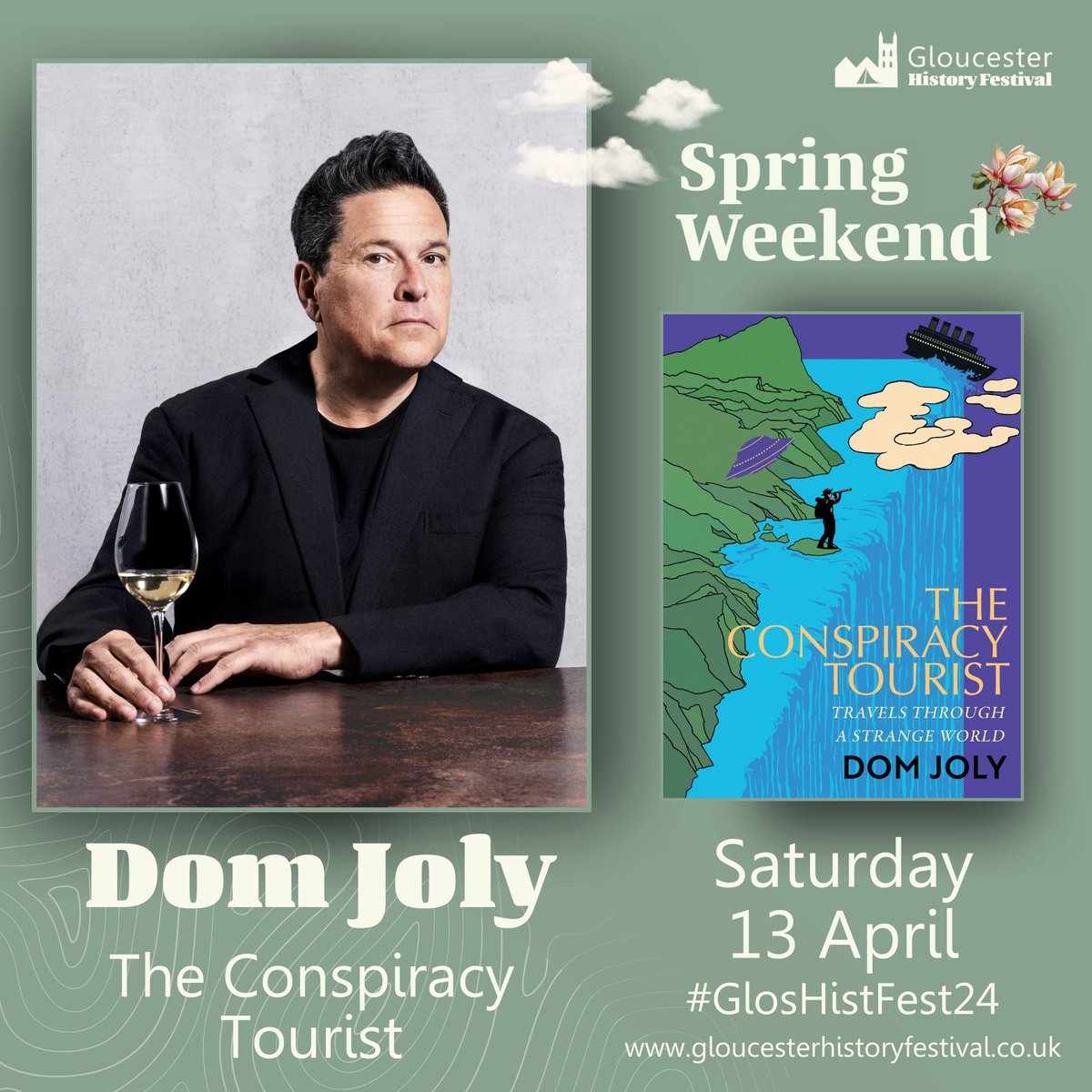 We're excited to welcome @domjoly to #GlosHistFest24 on Sat 13 April. Explore the history of Conspiracy Theories & some entertaining questions around them. Book now to come and enjoy this fun discussion... gloucesterhistoryfestival.co.uk/events/the-con… @littlebrownbookuk @drjaninaramirez @cotswoldlife