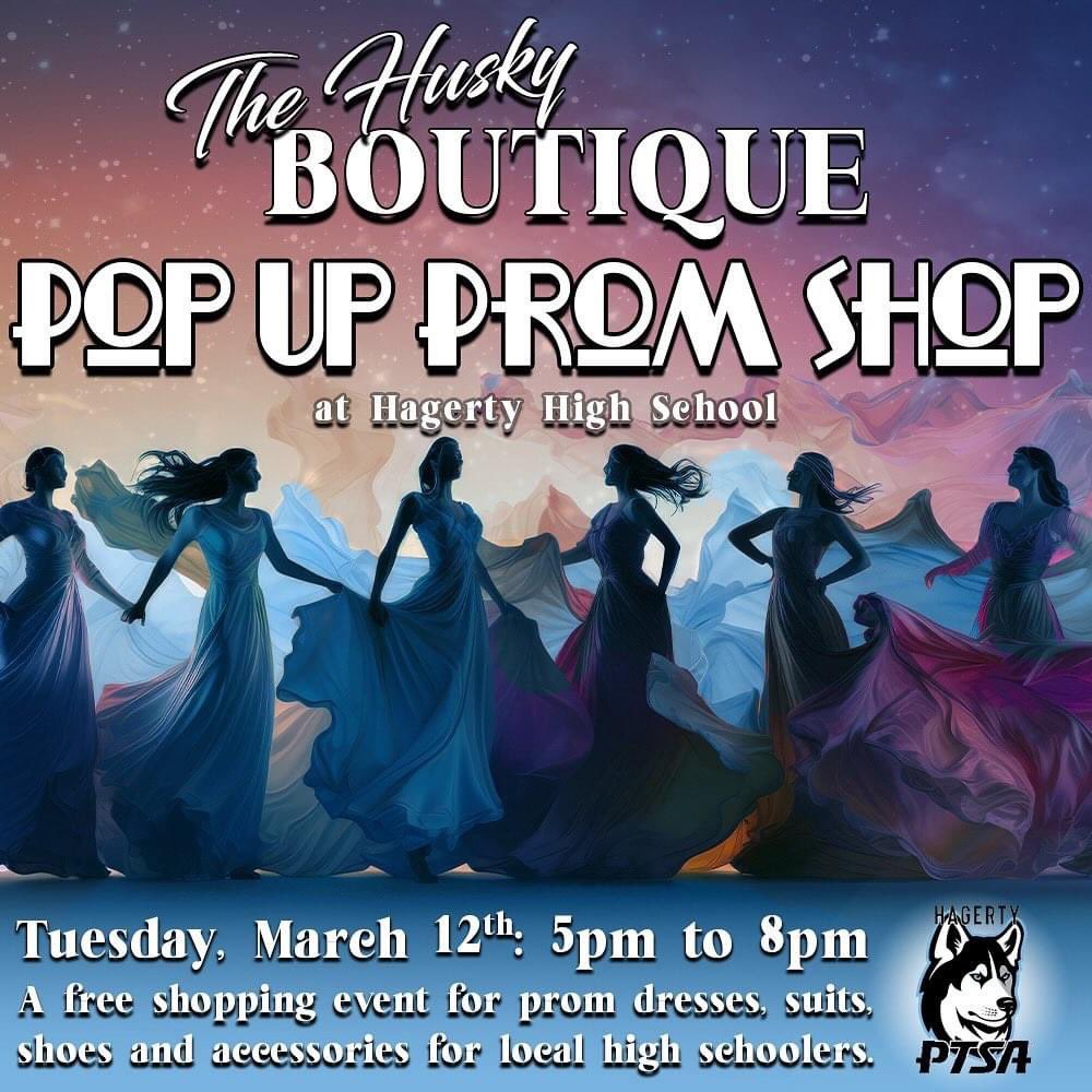 Our Husky Boutique will be hosting a free Pop Up Prom Shop for any local high schoolers! We have dresses in a wide variety of styles (0-22) as well as suits, pants, shirts, shoes, jewelry, gloves, ties, bow ties and more. Come check it out before hitting the stores! 🖤🩵🐾