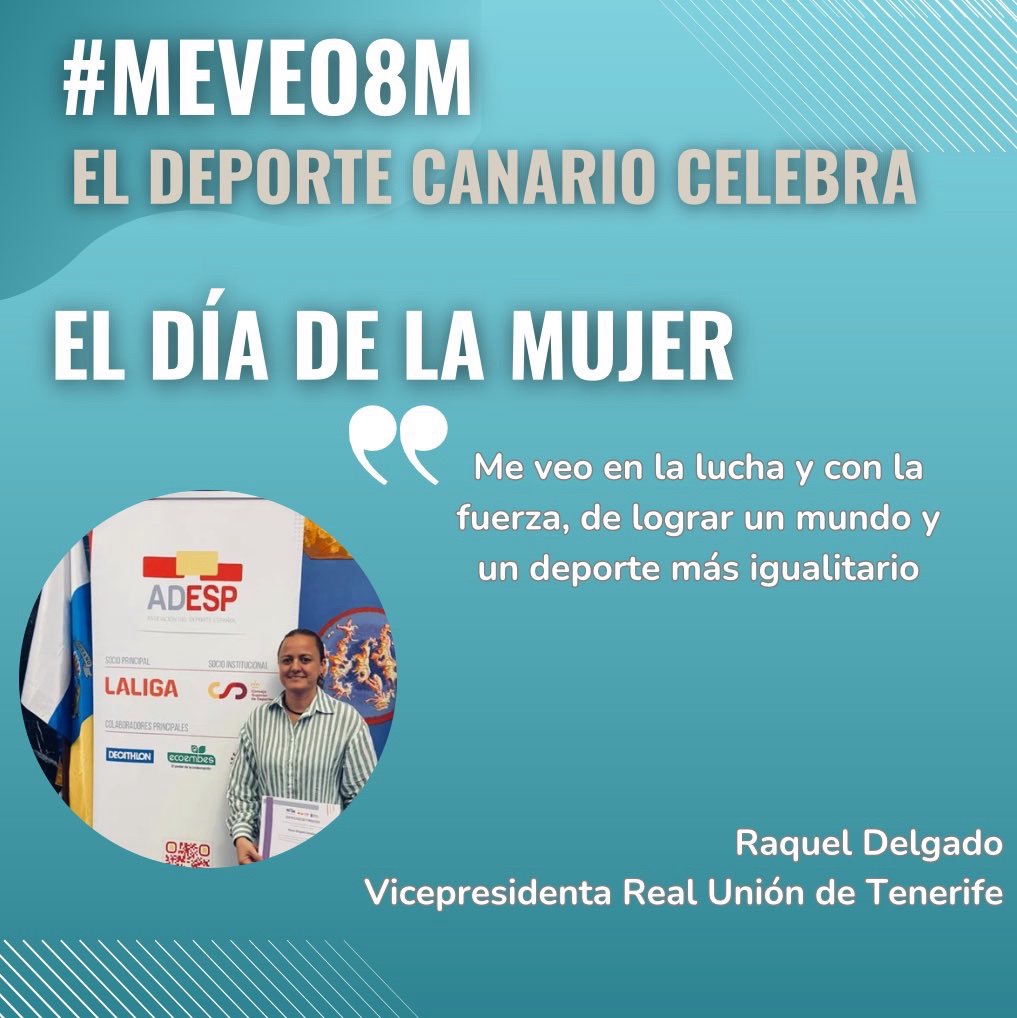 #MeVeo8M El #DeporteCanario celebra el Día de la Mujer 💜 Raquel Delgado, vicepresidenta Real Unión de Tenerife: 🗣️ “ME VEO en la lucha y con la fuerza de lograr un mundo y un deporte más igualitario” Únete a la ola del #MeVeo8M
