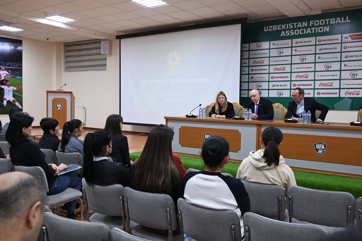 This #IWD2024 we celebrate the achievements of women in sport. During @TheMatildas recent visit to 🇺🇿 we were thrilled to work with @FootballAUS & @UzbekistanFA on a workshop involving former footballer & now commentator @gracegill9 on advancing & promoting women’s football in 🇺🇿