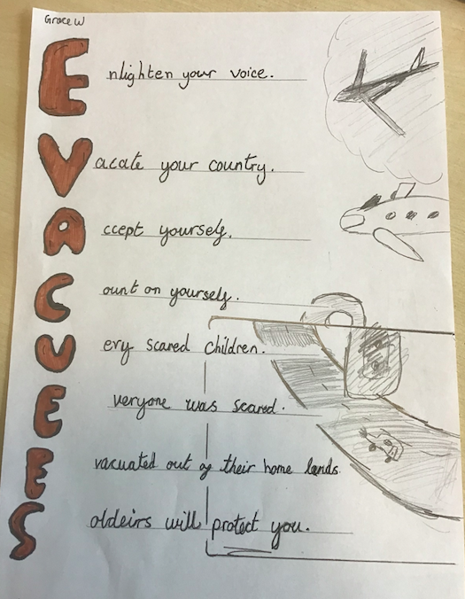 NCPS_Year6's tweet photo. USA class have produced lovely work for World Book Day; our theme was WWII. We wrote poems and short stories and completed art work based on WWII posters inspired by the artist J. Howard Miller. Well done everyone, especially to Florence and Grace; your work was gorgeous to read! https://t.co/9vlwK5sQBs