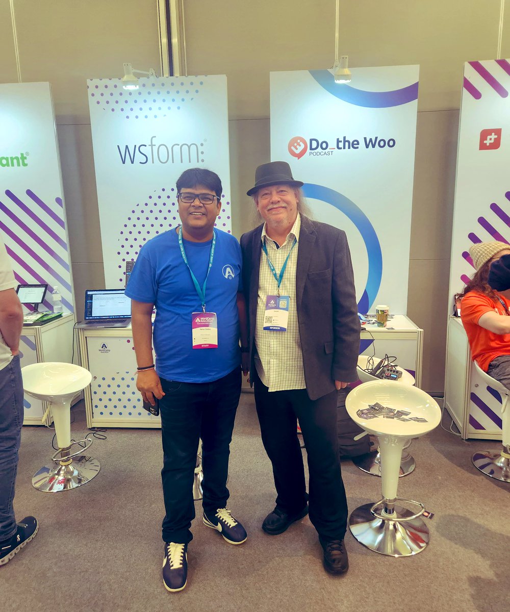 Just had an insightful chat with @BobWP about Podcast and WooCommerce addons at #WordCampAsia2024 For top-notch #WooCommerce tips and strategies, give @DotheWoo a follow. They’re on top of the game! #PodcastMarketing #WordPress #eCommerce