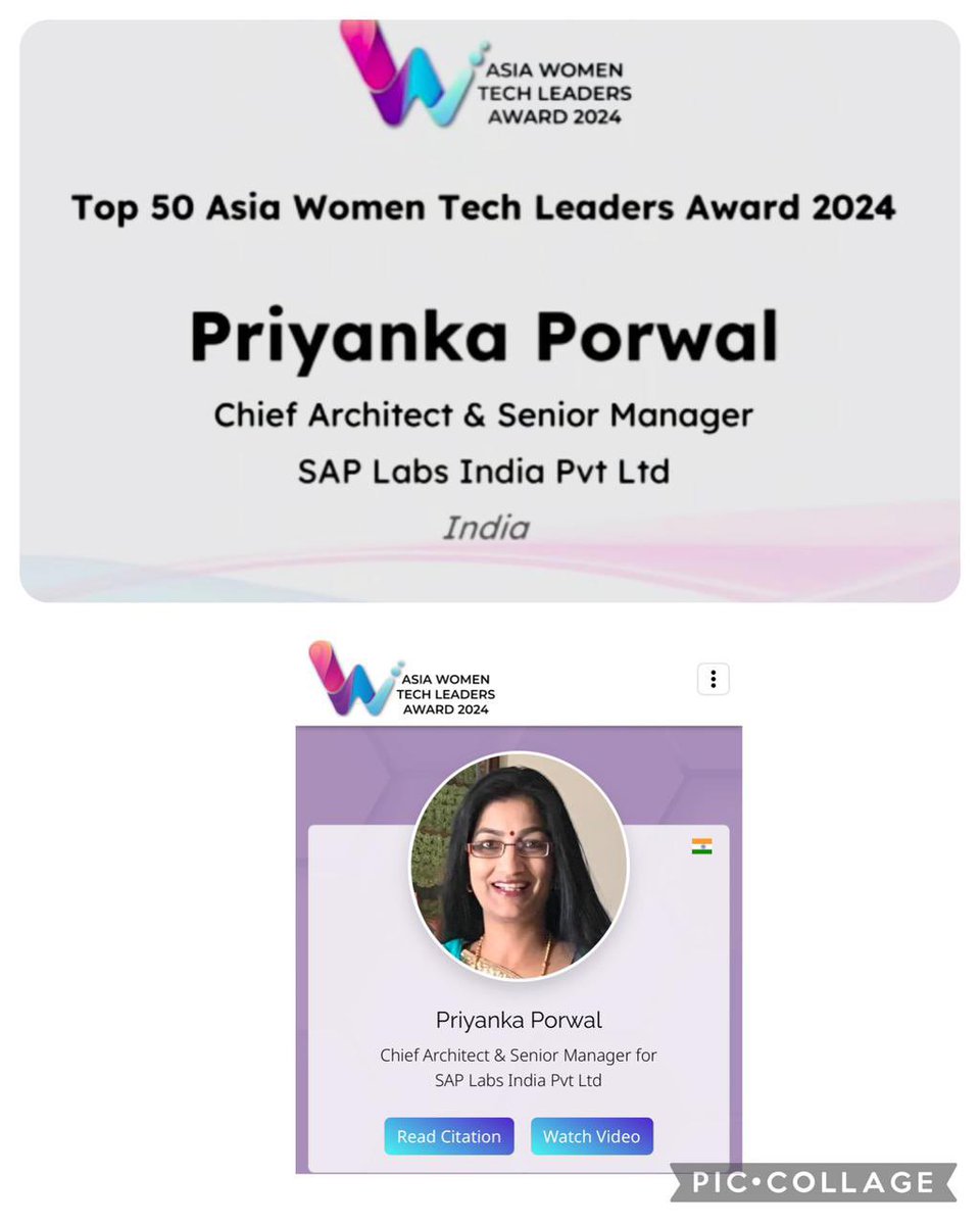 Are we proud or are we proud @Docontheloose @rituparn @udairaina 
Congrats @PriyankaPorwalP for this wonderful acknowledgement of your talent and constant zeal to smash the glass ceiling and inspiring journey for #WomenInTech @SAPIndia @saplabsindia