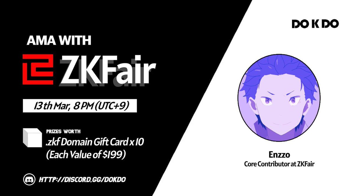 [DOKDO DAO X ZKFair AMA] 
 
🎁.zkf Domain Gift Card x 6 in AMA
🐦.zkf Domain Gift Card x 4 in Twitter Raffle

📆DATE : 13th, Mar, 2023
⏰TIME : 20:00 KST / 11:00 UTC 
🏫Venue : discord.gg/dokdo

1️⃣ Follow 
<a href="/DOKDODAO/">DOKDO DAO</a>
<a href="/Dokdo_web3/">DOKDO Web 3.0</a>
<a href="/ZKFCommunity/">ZKFair Community</a>

2️⃣ LK l RT l TAG 3 Friends

3️⃣
