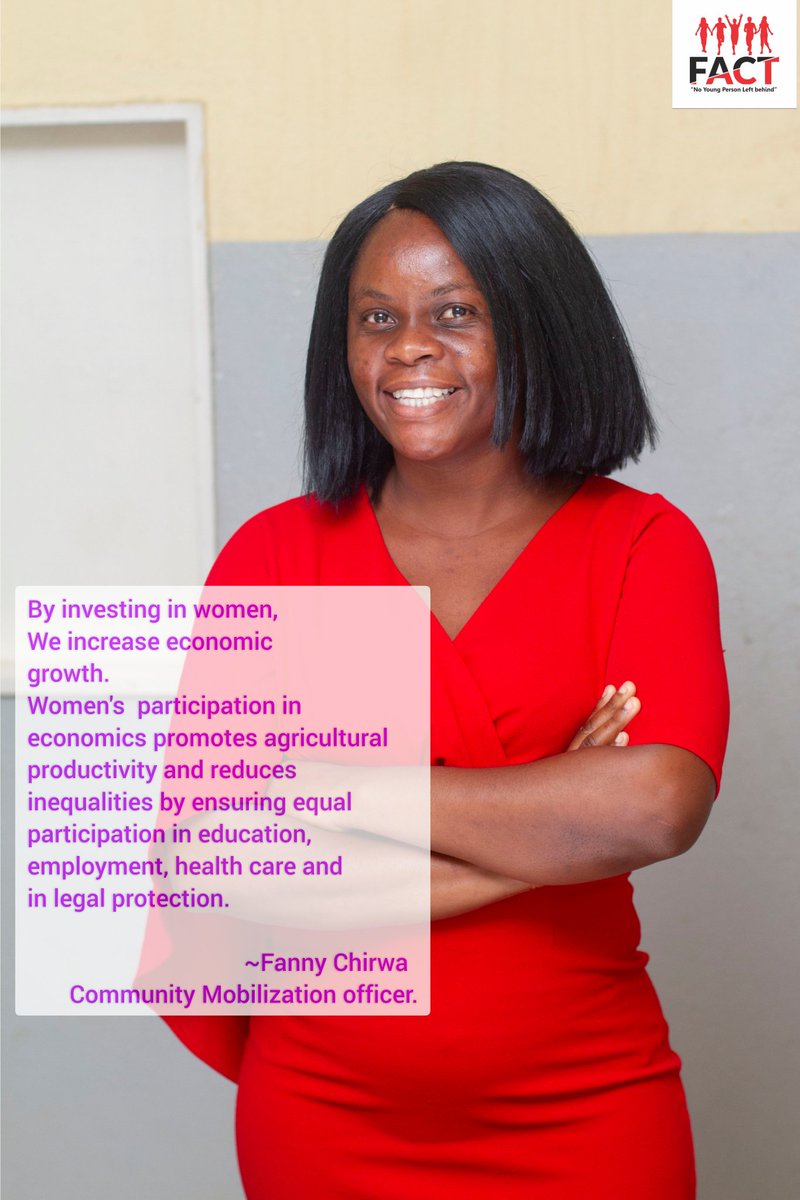 By investing in women, We increase economic growth. Women's participation in economics promotes productivity and reduces inequalities Fanny Chirwa ~Community Mobilization officer. #InternationalWomensDay #InvestInWomenAccelerateProgress #FactMalawi #NoYoungPersonLeftBehind