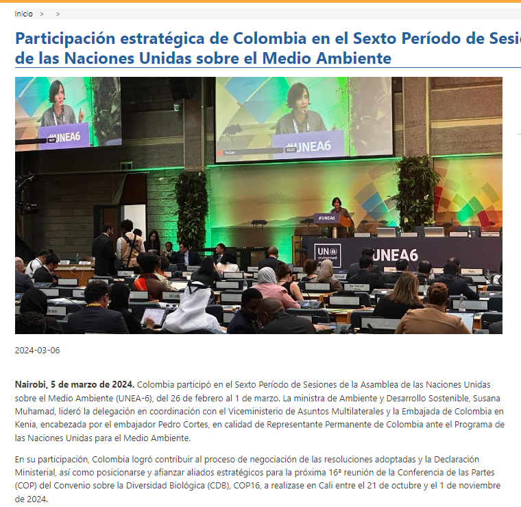 plcortesr's tweet photo. Participacion Colombia en #UNEA6 fue de gran relevancia para #EstrategiaAfrica y los aportes de pueblos afrodescendientes e indigenas en #COP16Colombia @ViceColombia @CancilleriaCol @FranciaMarquezM https://t.co/6hwQo1b6lm