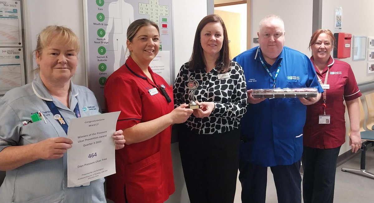 A round of applause for Ward 2 at the Downe Hospital 👏 Their exceptional dedication and teamwork have earned them the Trust Pressure Ulcer Prevention and Management Award 🏆 They are celebrating an INCREDIBLE 464 consecutive days without any pressure ulcers 🙌