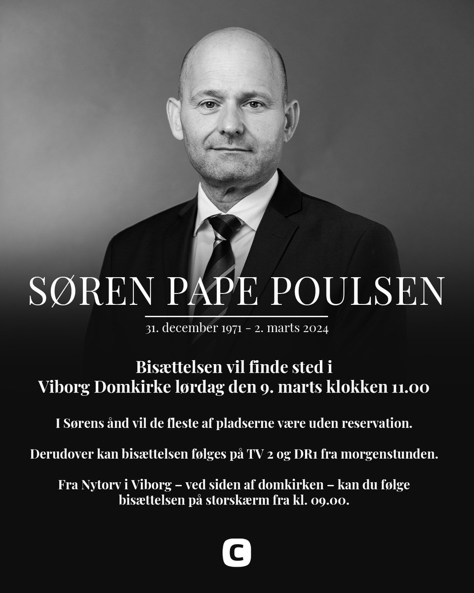 I morgen kl. 11.00 bliver Søren Pape Poulsen bisat i Viborg Domkirke. I Sørens ånd er alle velkomne, og de fleste af de 800 pladser i domkirken er uden reservering. Da vi forventer, at mange vil møde op, anbefaler vi, at du møder i god tid. Efter bisættelsen bliver Sørens…