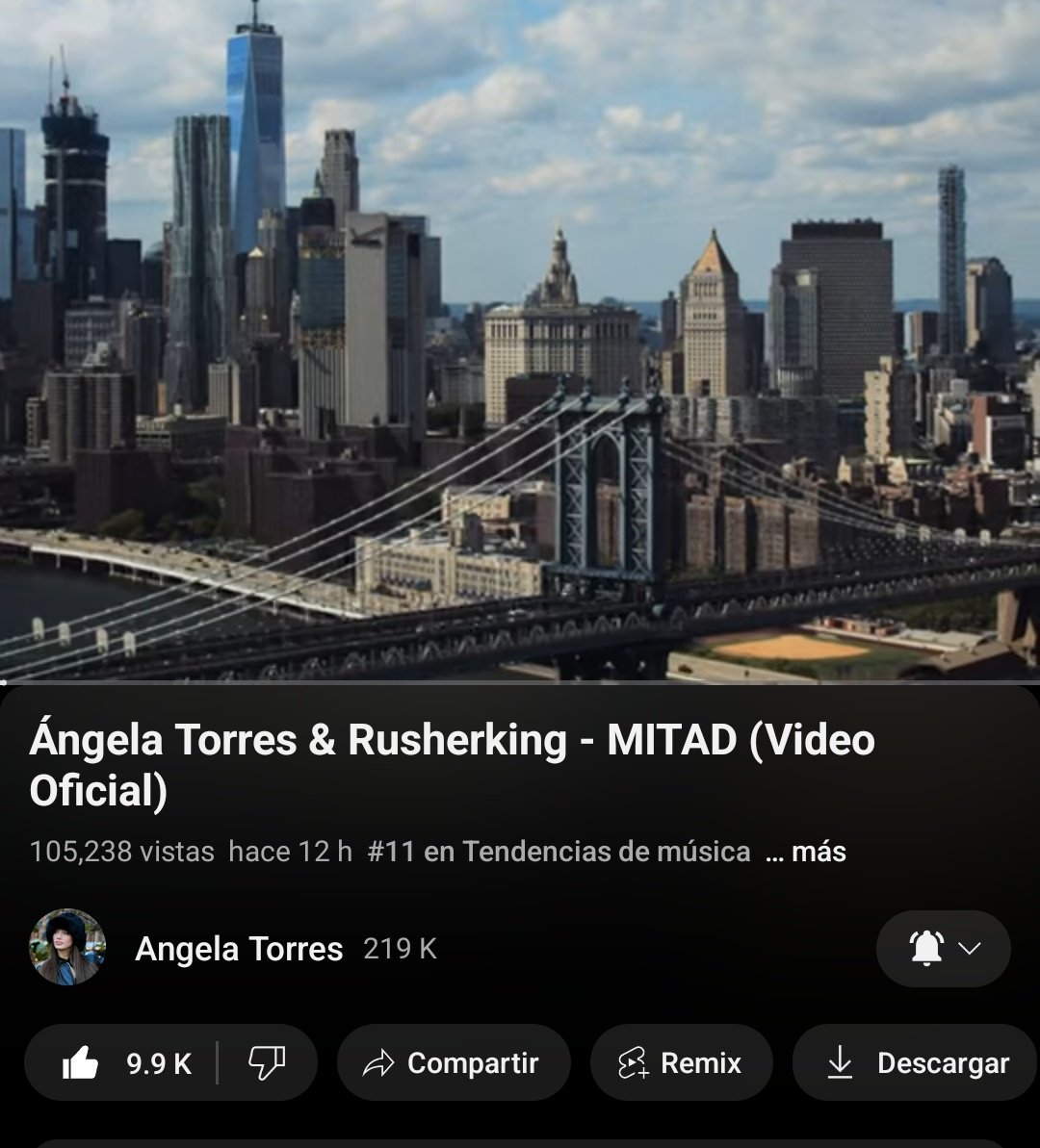 angelatorres_ep's tweet photo. "MITAD" cuenta con más de 105k de reproducciones en YouTube y se encuentra #11 en tendencias de música de Argentina ❤️ @SonyMusicArg https://t.co/KbzqrN3Xn9