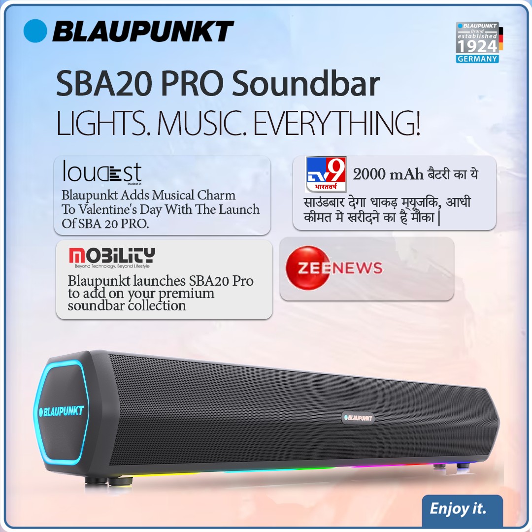 Introducing the SBA20 Pro: 25W Bluetooth Soundbar with RGB Lights & Honeycomb Design. Enhance your sound experience now!

@tv9_hindi @mobilitymag @ZeeNewsEnglish